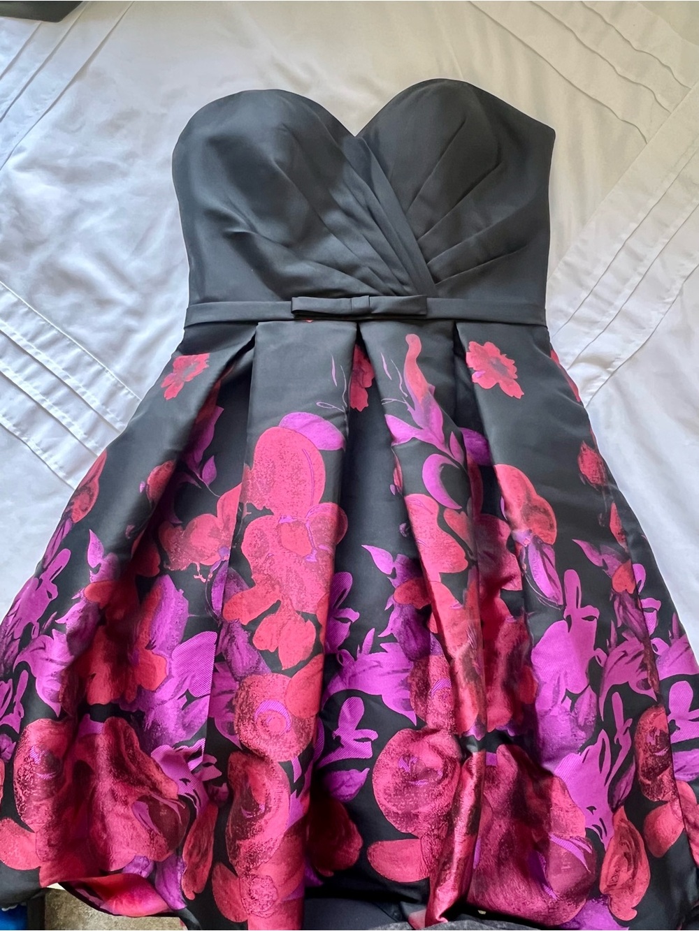Alyce Paris Strapless Black Dress with Pink & Magenta Floral Skirt